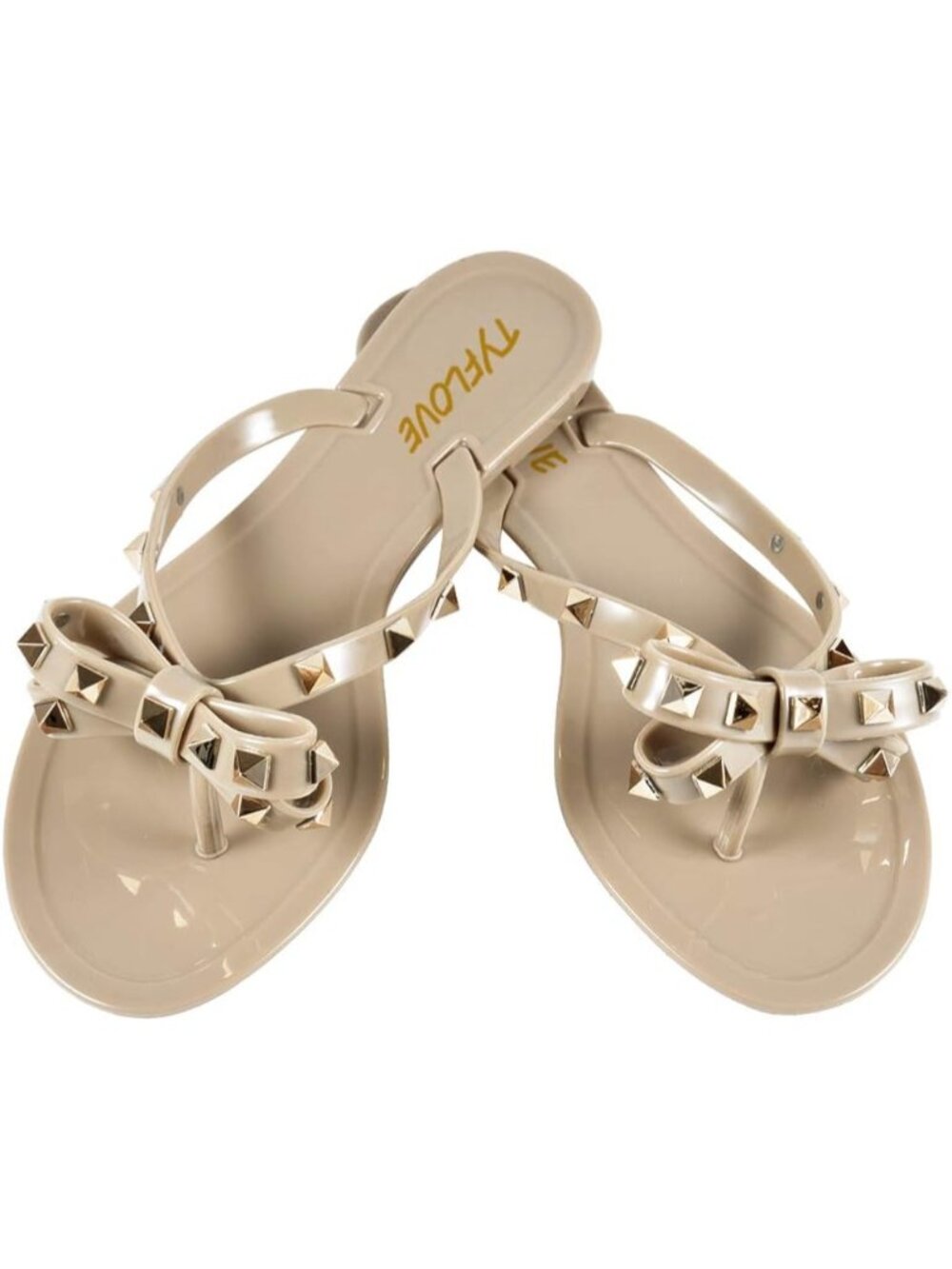 🆕Women's Dark Nude Rivet Flip Flops Studded Thong Sandals with Bow Flat Beach